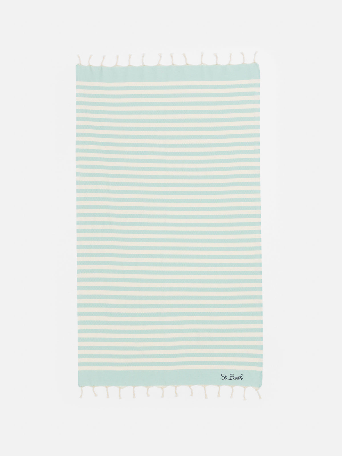 Telo mare in cotone Fouta con stampa a righe verde acqua