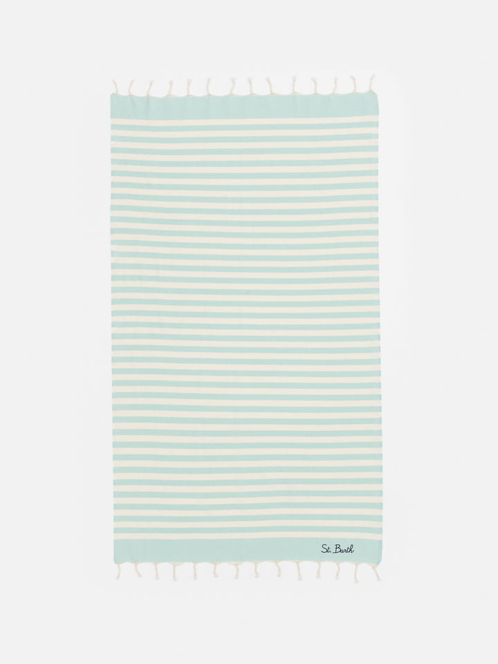 Telo mare in cotone Fouta con stampa a righe verde acqua