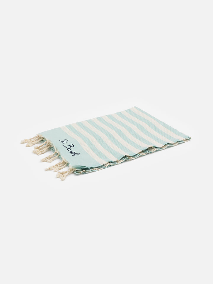 Telo mare in cotone Fouta con stampa a righe verde acqua