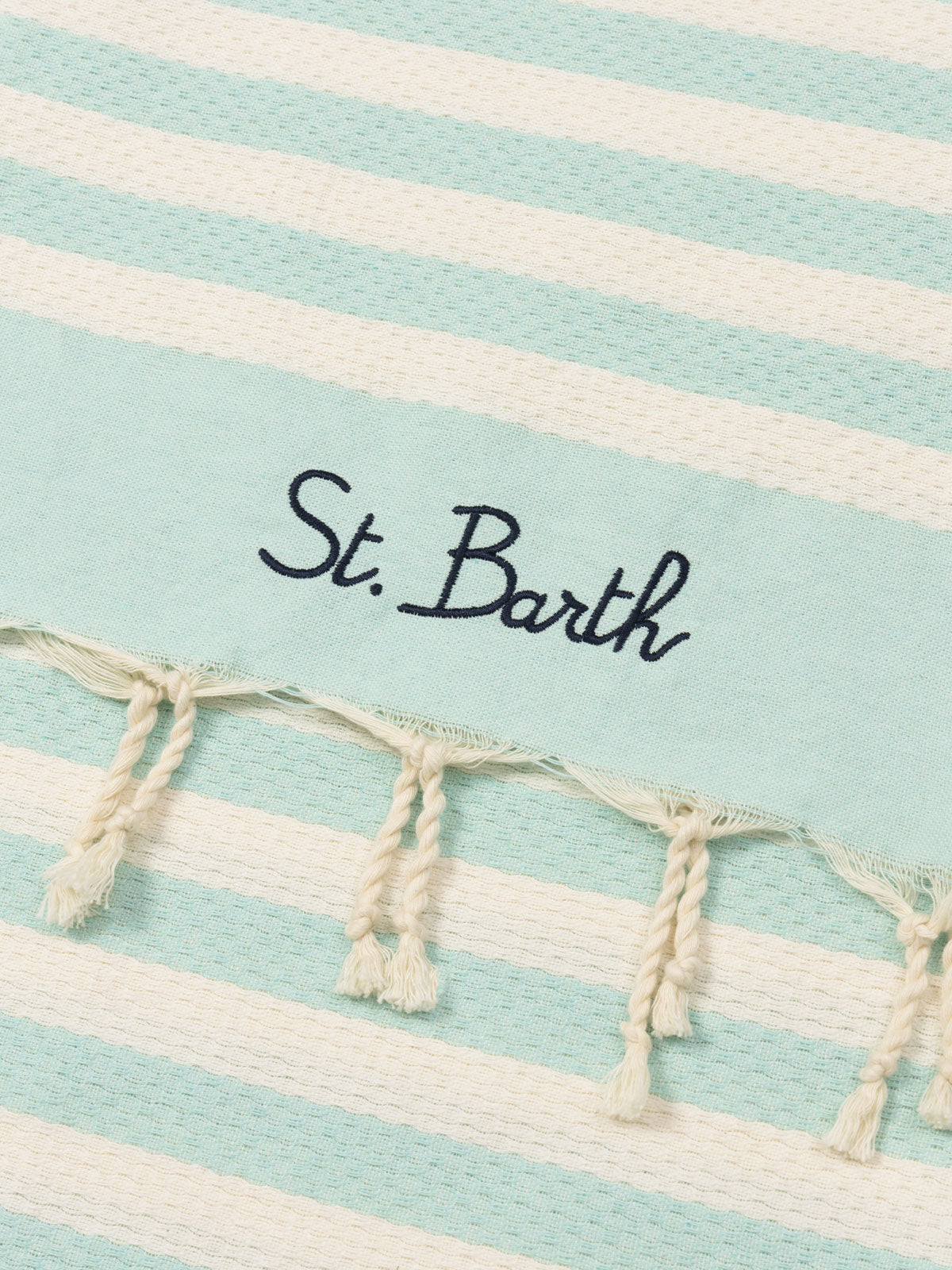 Telo mare in cotone Fouta con stampa a righe verde acqua