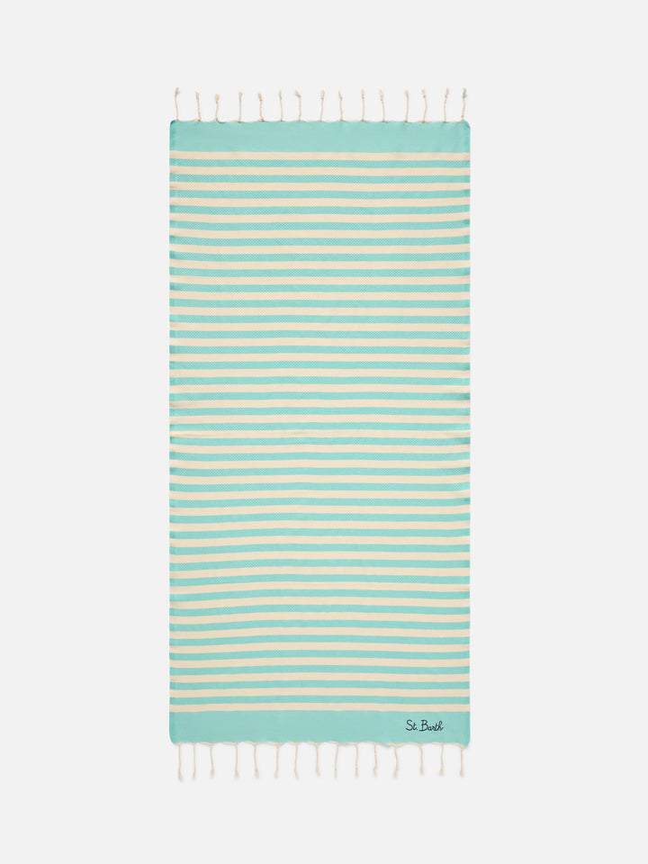 Foutas-Strandtuch mit aqua-grünen und weißen Streifen 