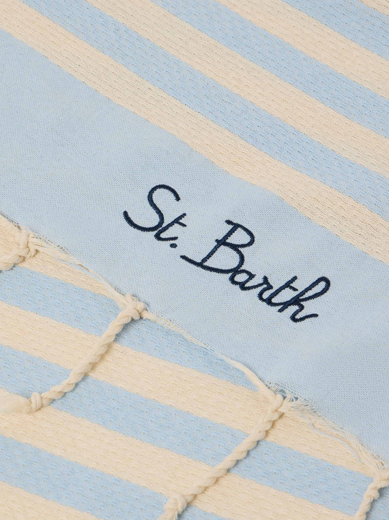 Baumwoll-Strandtuch Fouta mit hellblauem Streifendruck