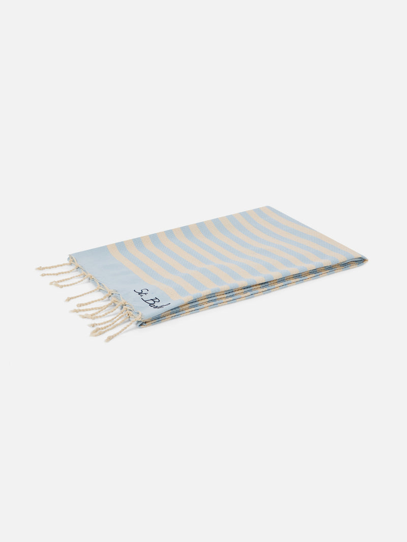 Baumwoll-Strandtuch Fouta mit hellblauem Streifendruck