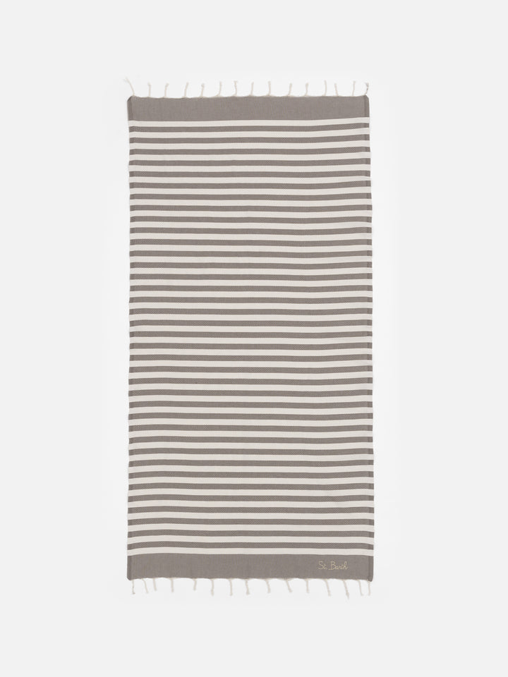 Telo mare Fouta in cotone con stampa a righe marroni