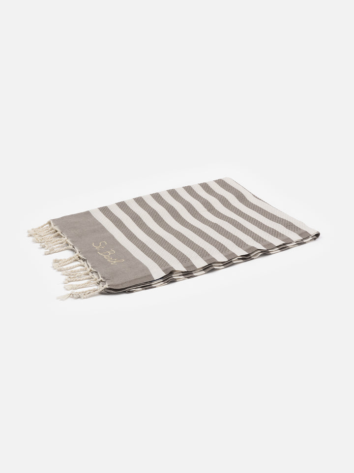 Telo mare Fouta in cotone con stampa a righe marroni
