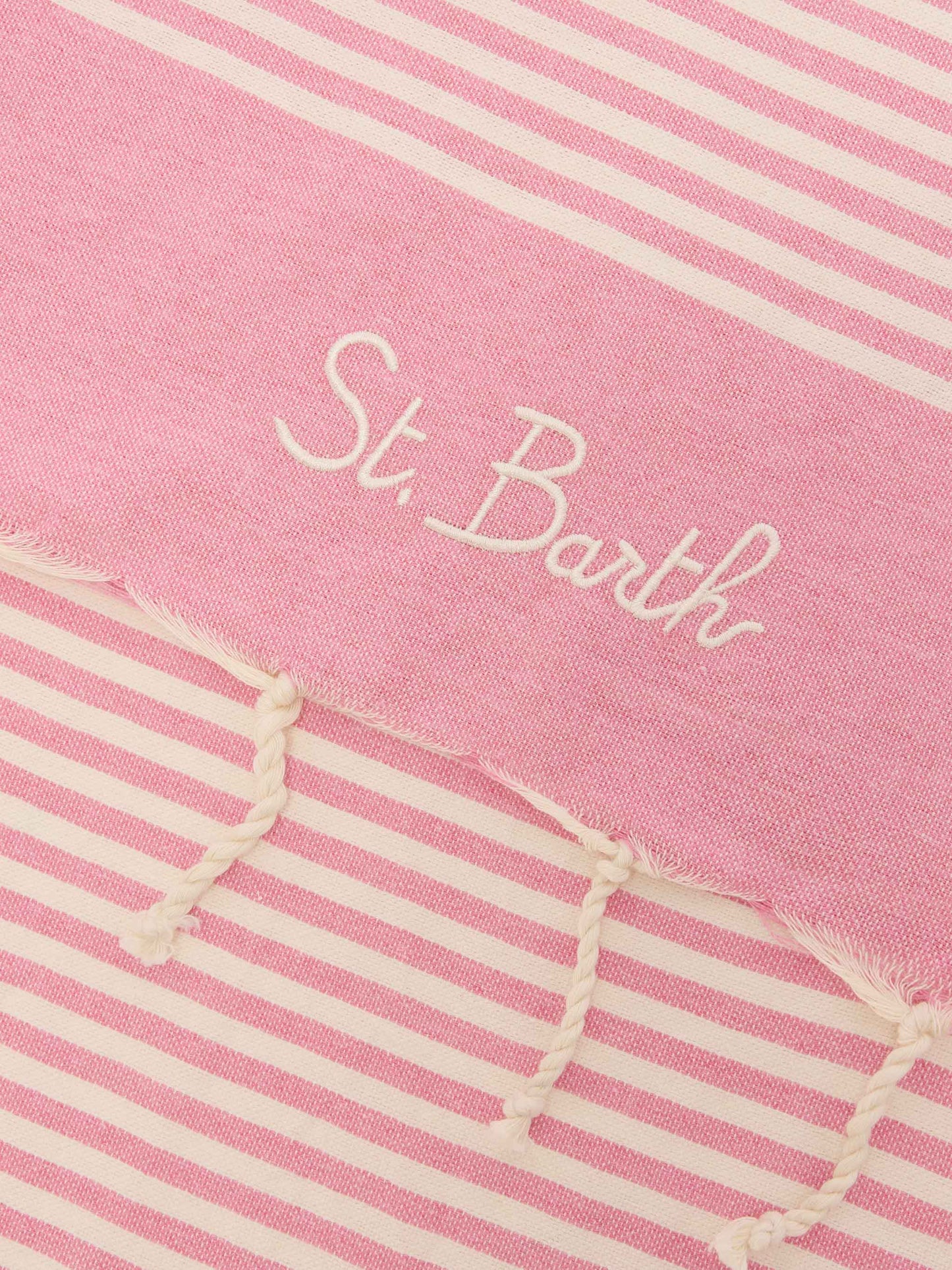 Foutas beach towel with small pink and white stripes