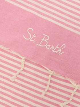Foutas beach towel with small pink and white stripes