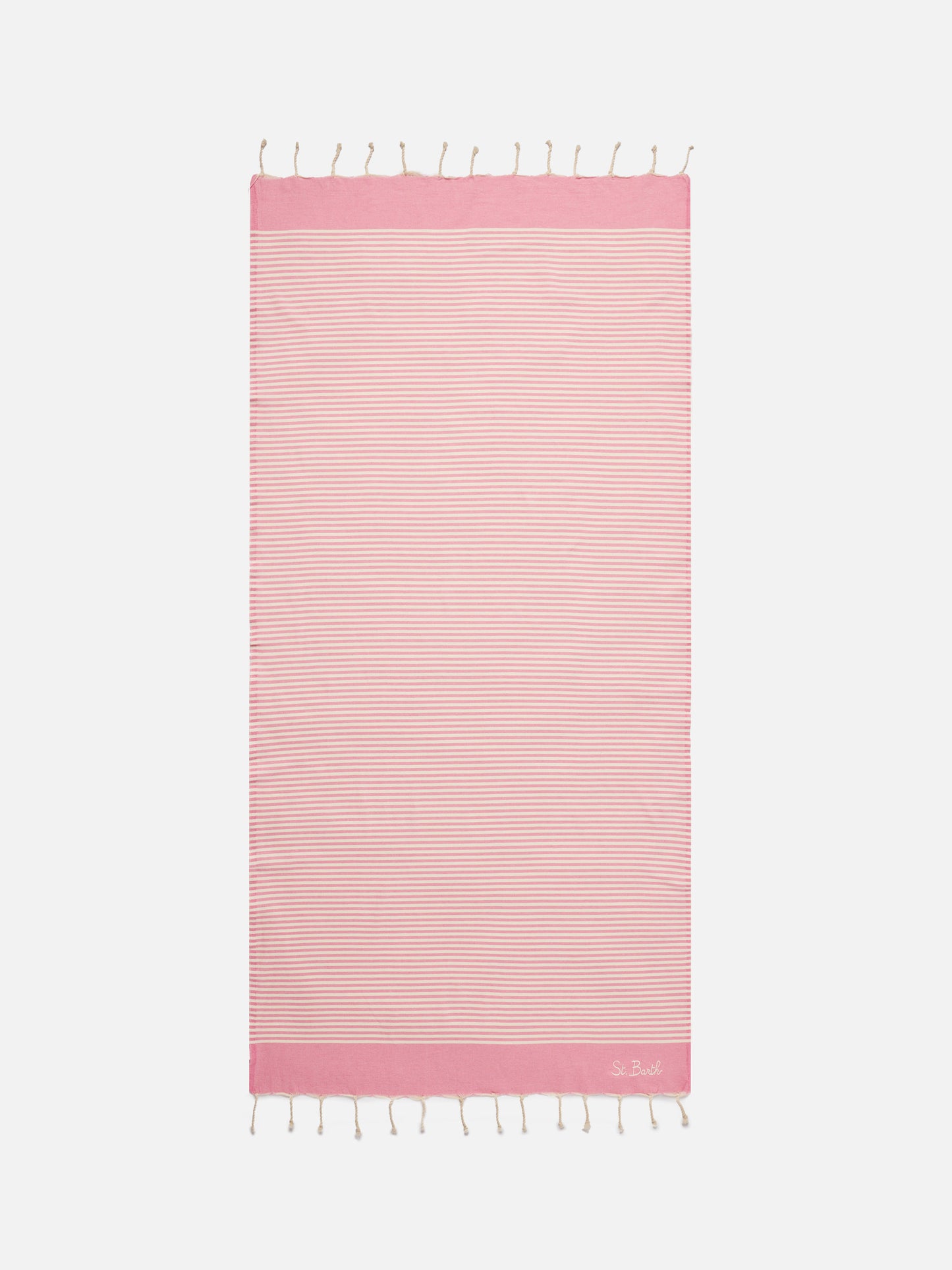 Foutas beach towel with small pink and white stripes