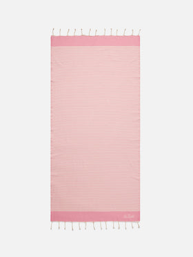 Foutas beach towel with small pink and white stripes