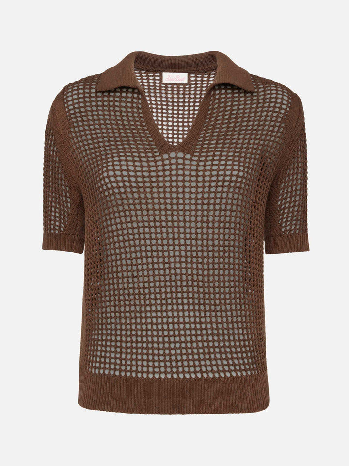 Polo in rete crochet marrone Flora