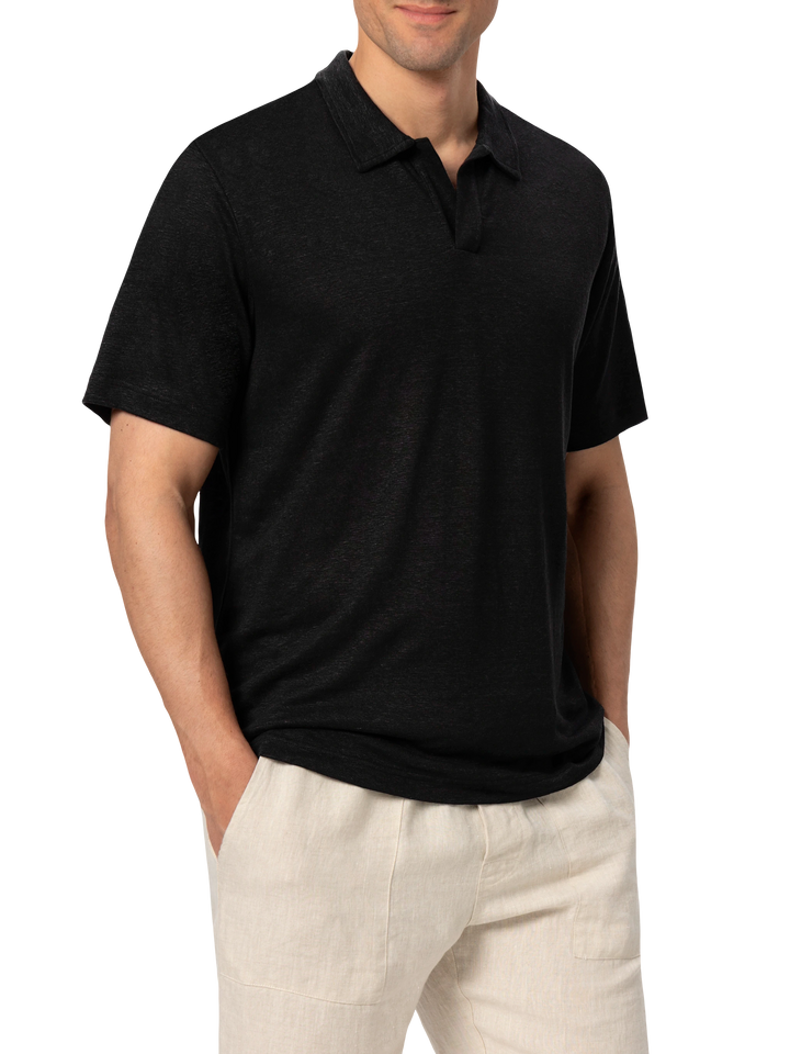 Polo in lino nero senza bottoni Fraser