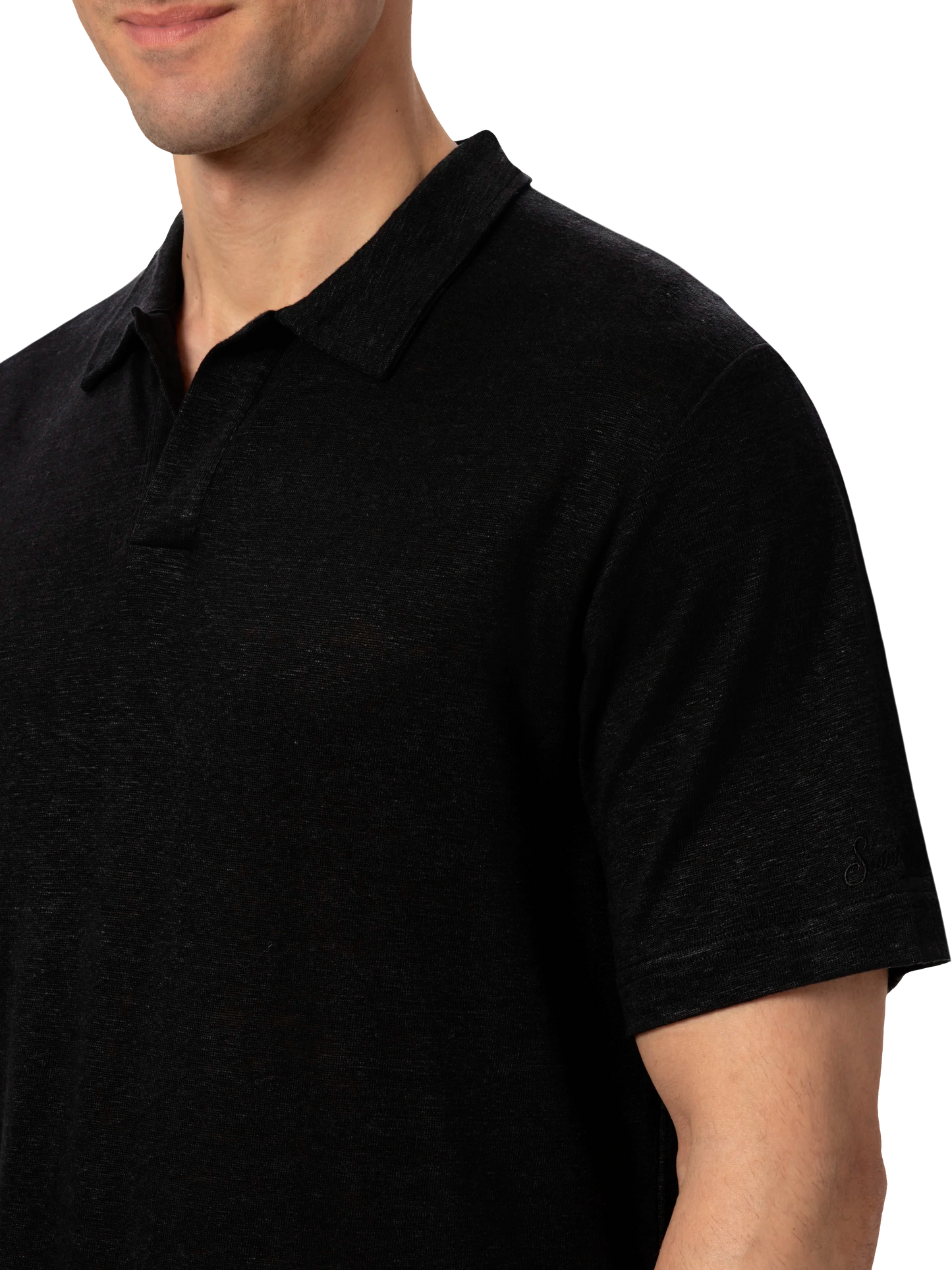 Schwarzes Leinen-Poloshirt Fraser
