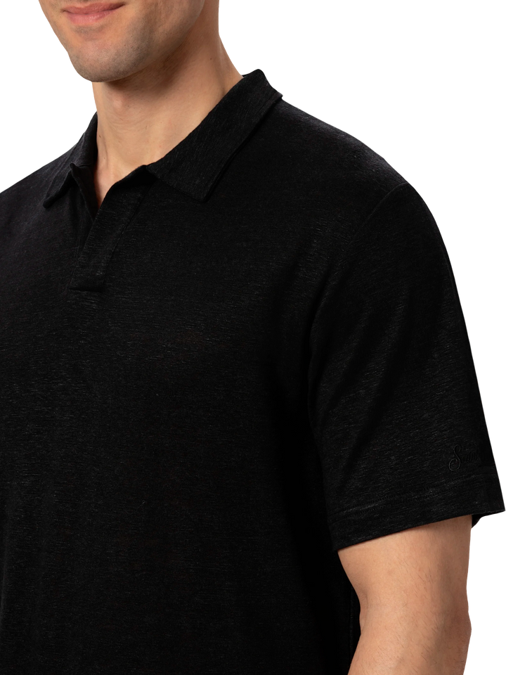 Polo in lino nero senza bottoni Fraser