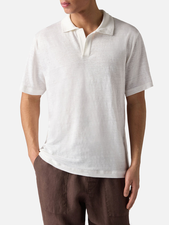 White Fraser polo in pure linen solid color