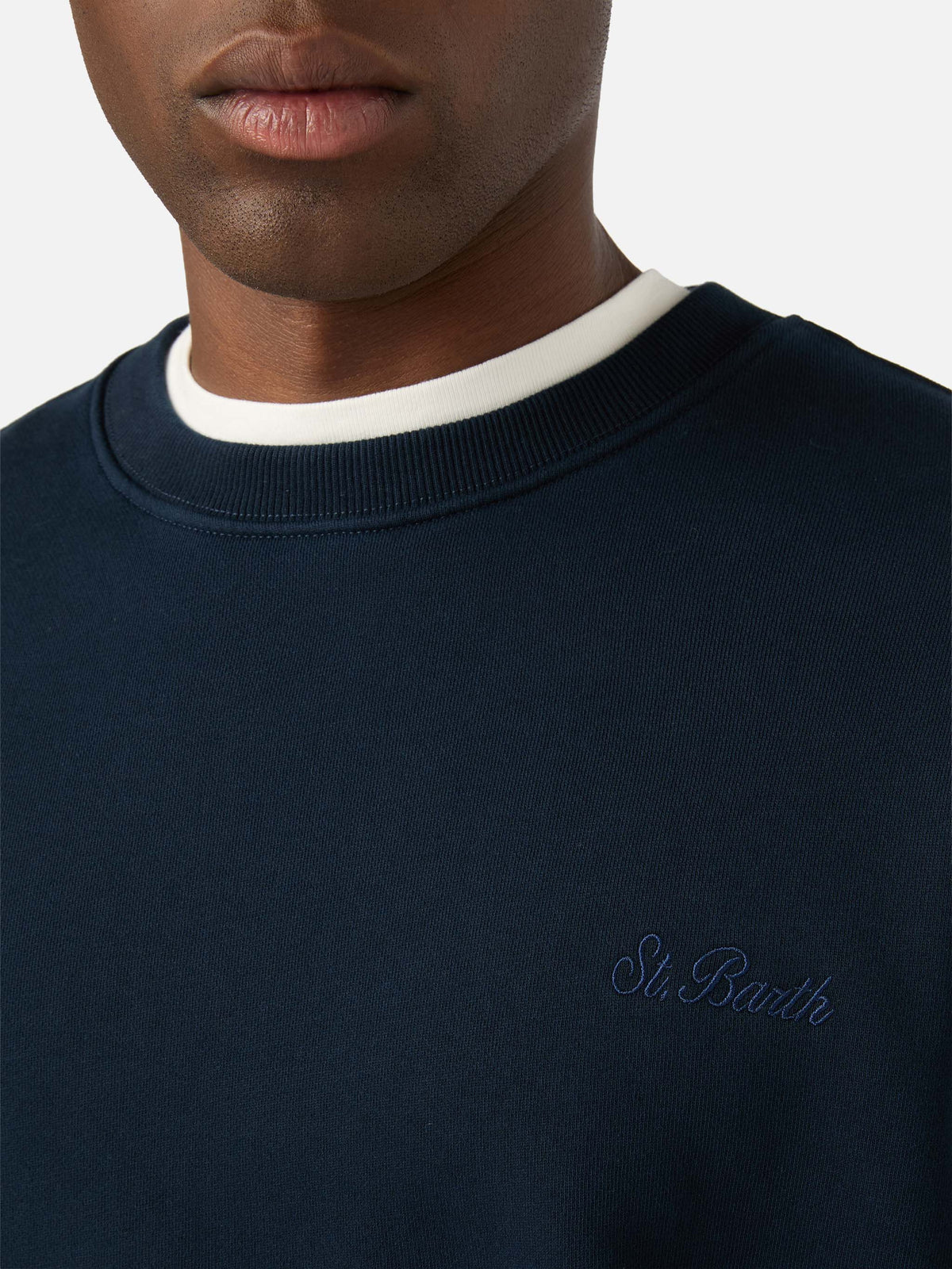 Sudadera de algodón Fourseason Navy blue con bordado del logo 