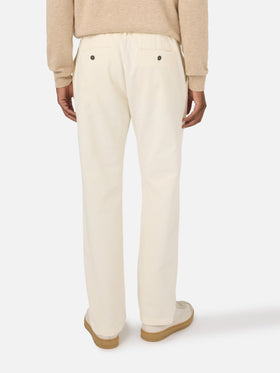 Pantaloni Fuji bianco panna in velluto a costine