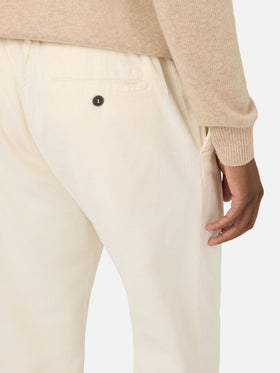 Pantaloni Fuji bianco panna in velluto a costine