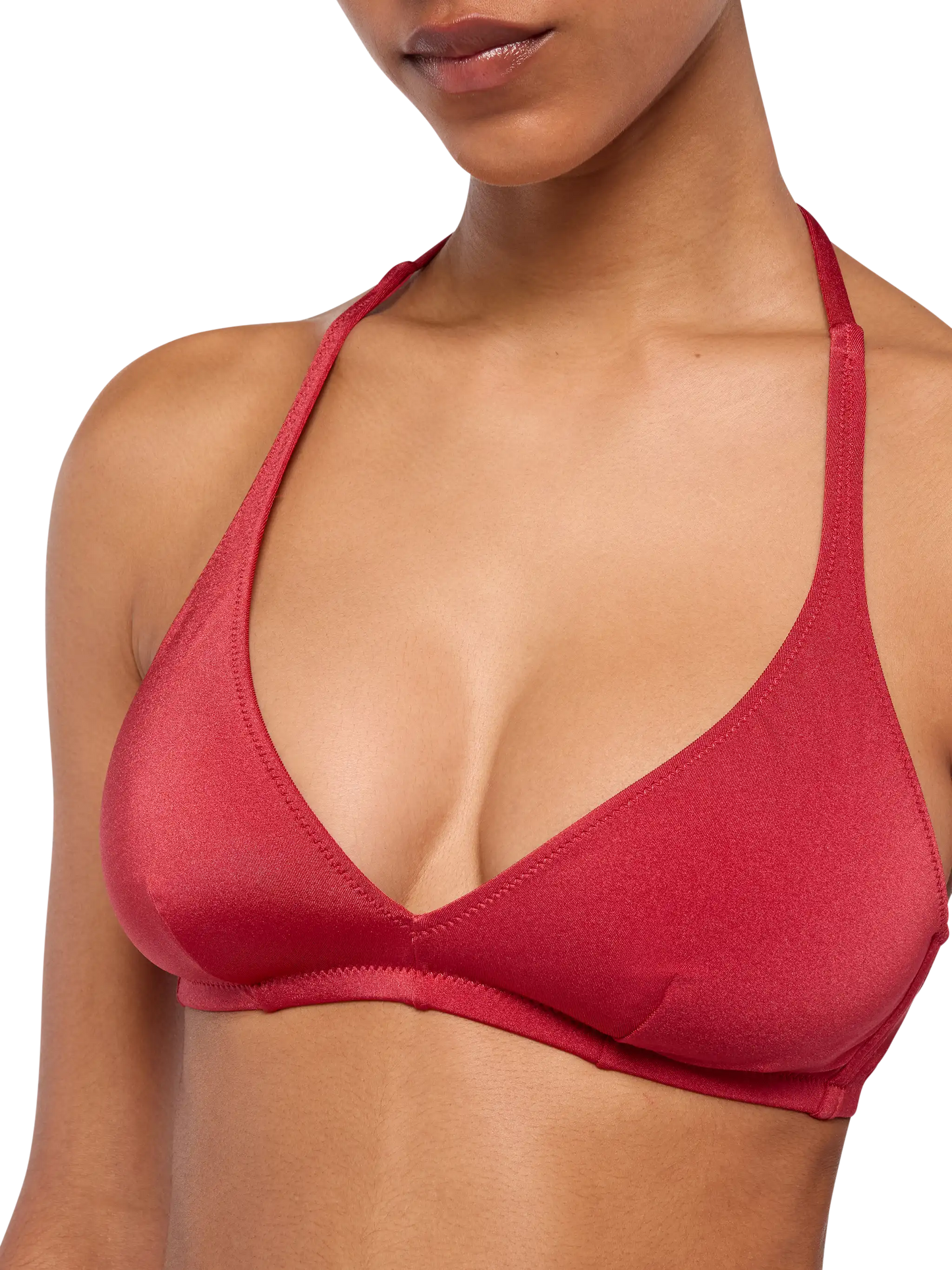 Gaia top bralette triangolo rosso mattone shimmer - Yali slip mare classico in tessuto shimmer brick red