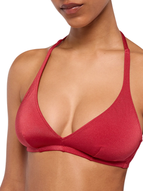 Gaia top bralette triangolo rosso mattone shimmer - Yali slip mare classico in tessuto shimmer brick red