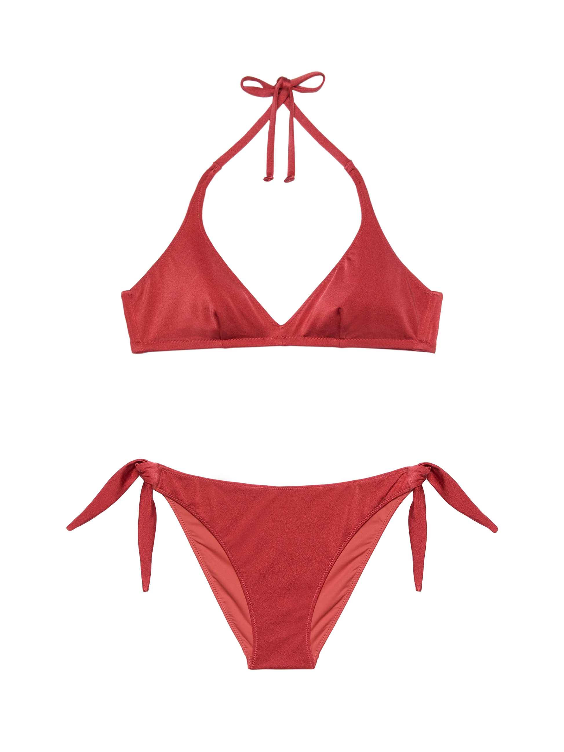 Yali shimmer brick red classic swim briefs - Gaia shimmer brick red triangle bralette top - MC2 Saint Barth