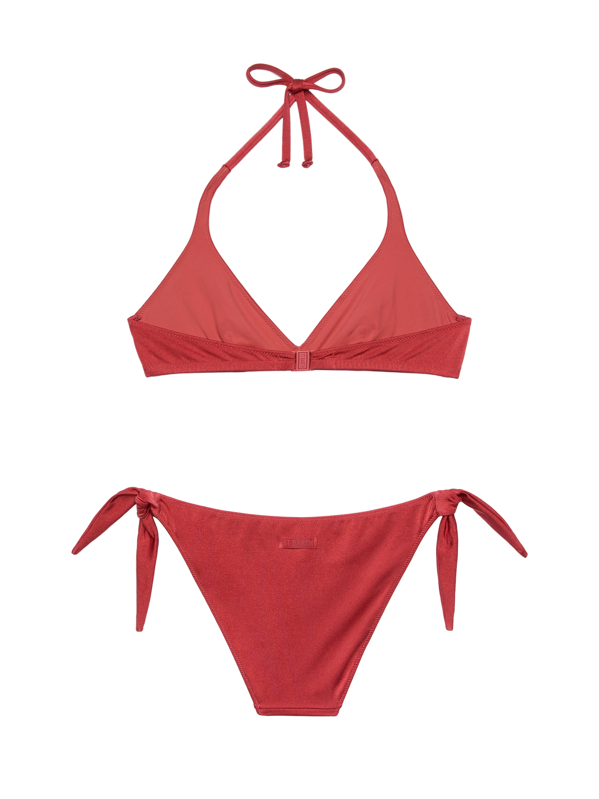 Yali shimmer brick red classic swim briefs - Gaia shimmer brick red triangle bralette top - MC2 Saint Barth