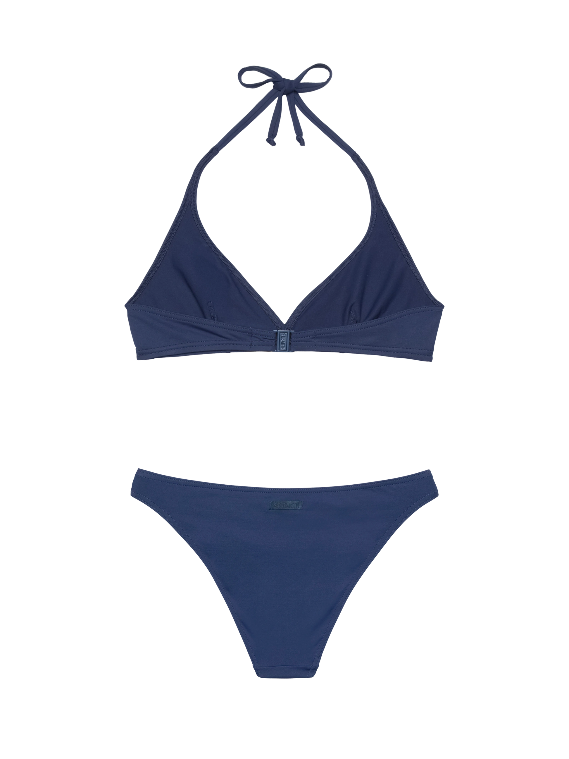 Maia high-waist navy blue swim briefs - Gaia navy blue triangle bralette top - MC2 Saint Barth
