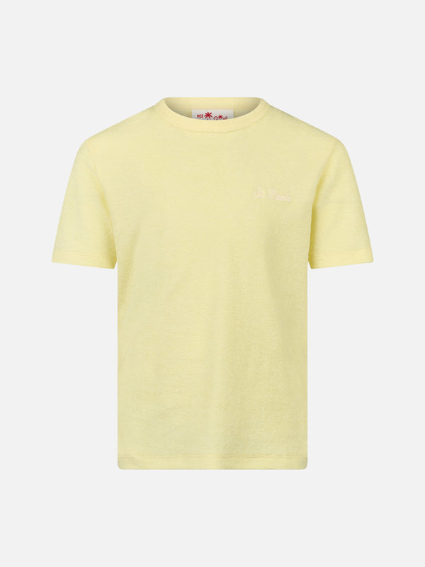 T-shirt da bambino in spugna giallo pallido Gary con ricamo St. Barth