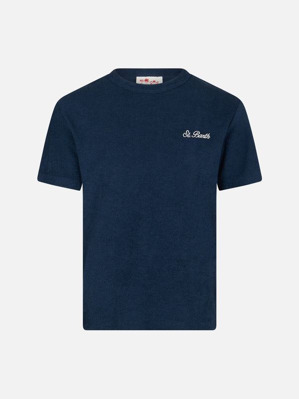 T-shirt da bambino in spugna blu navy Gary con ricamo St. Barth