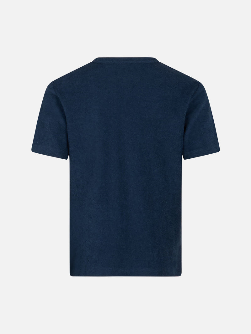 Marineblaues Frottee-T-Shirt Gary für Jungen mit St. Barth-Stickerei