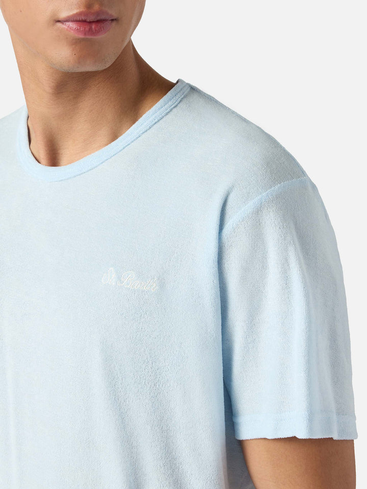 Light blue Gary cotton terry-effect t-shirt with logo embroidery