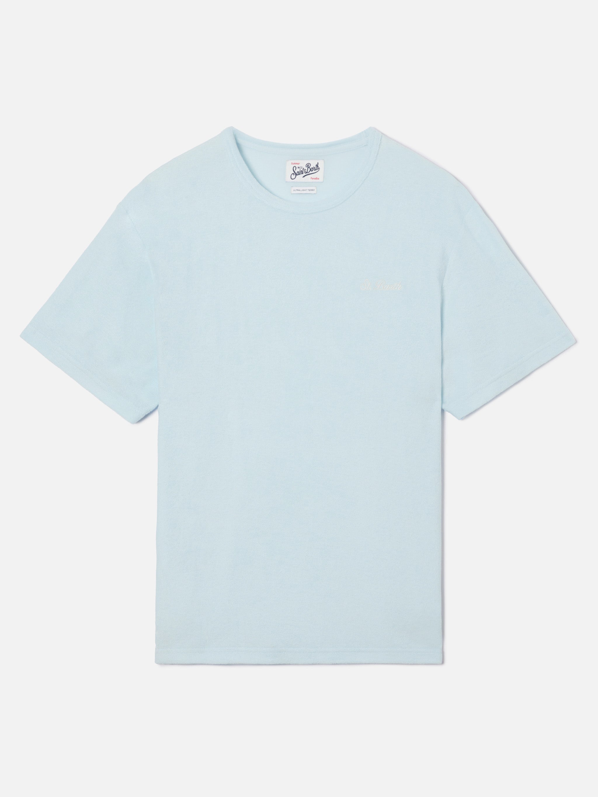 Light blue Gary cotton terry-effect t-shirt with logo embroidery – MC2 ...
