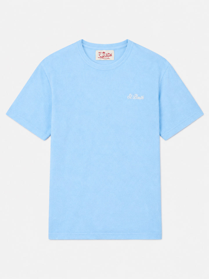 T-shirt Gary azzurra in spugna con ricamo logo