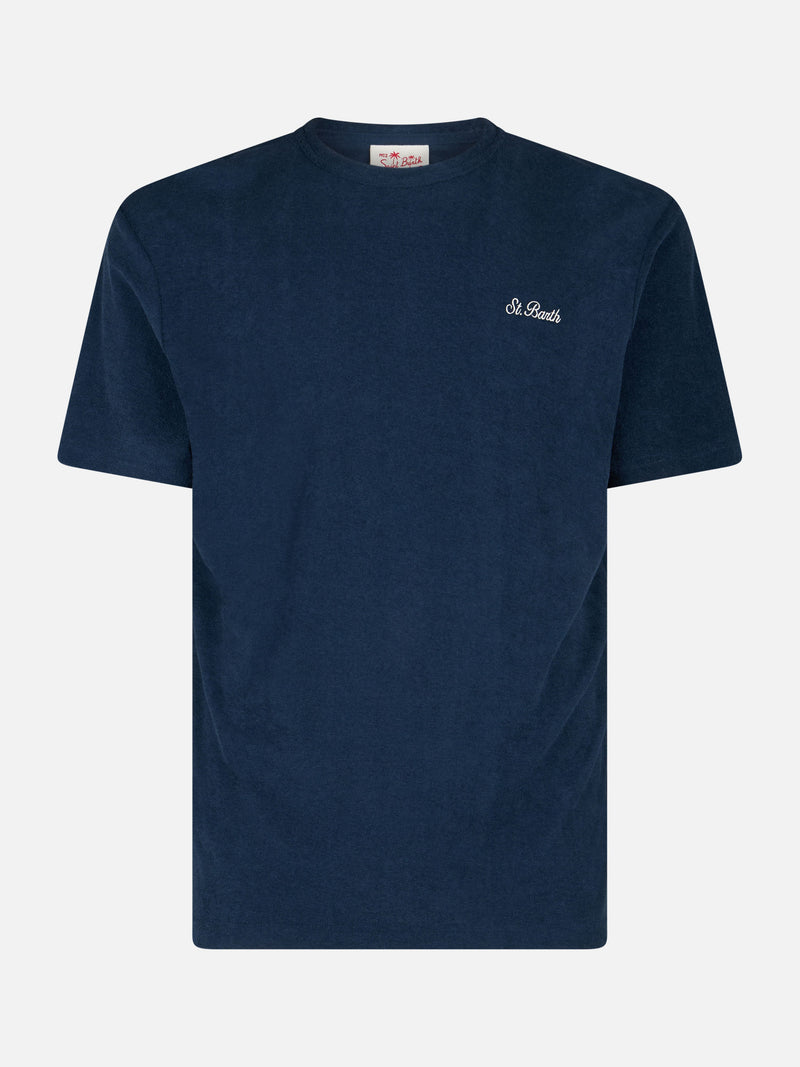 T-shirt da uomo in spugna blu navy Gary con ricamo St. Barth