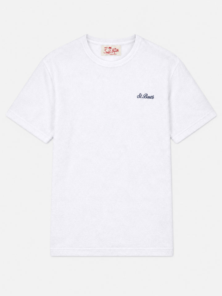 T-shirt Gary bianca in spugna con ricamo logo