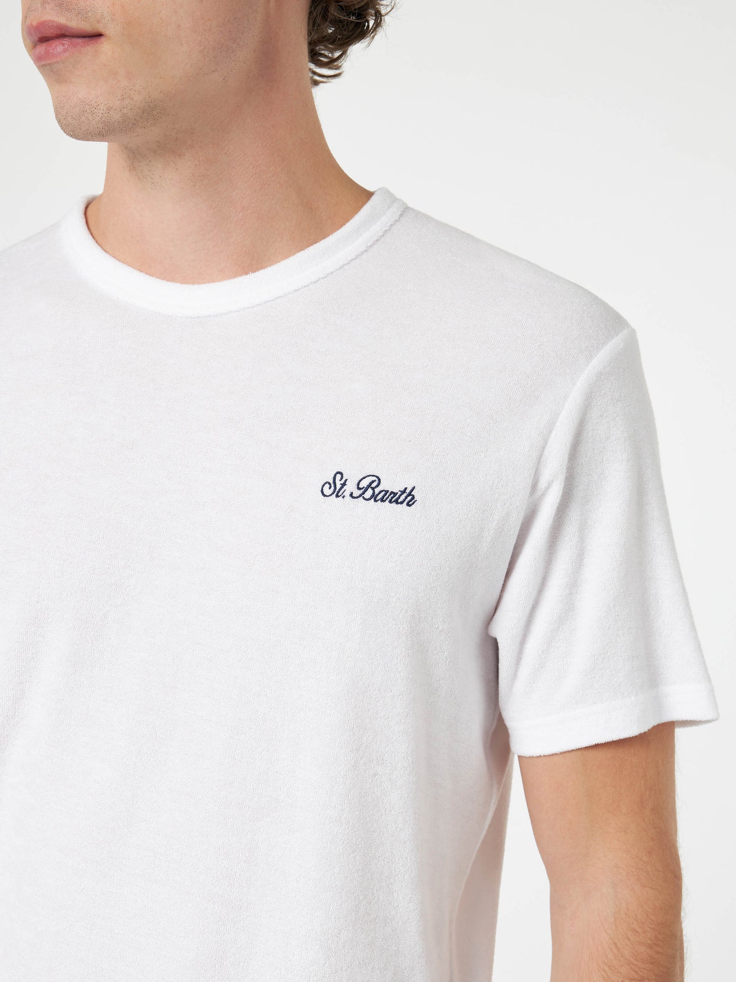 Weißes Frottee-T-Shirt Gary mit St. Barth-Stickerei