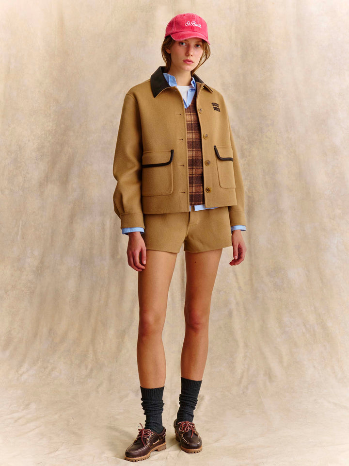 Beige Elva Shorts aus doppellagigem Wollmischgewebe 