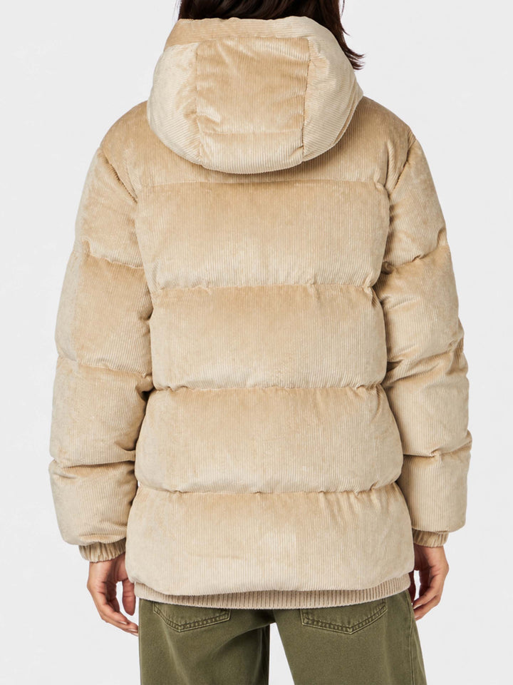 Geneve beige corduroy hooded down jacket