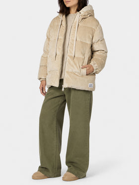 Doudoune à capuche en velours côtelé beige Geneve 
