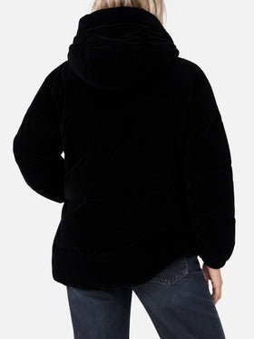 Doudoune à capuche en velours noir Geneve 