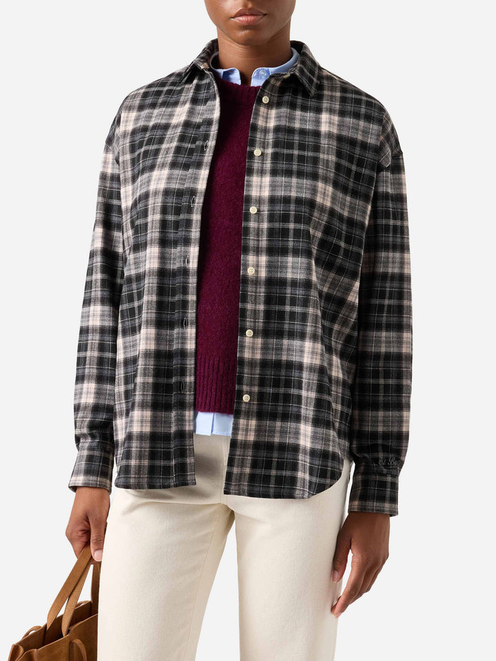Camisa de franela Gigy con estampado tartán y bordado con logo 