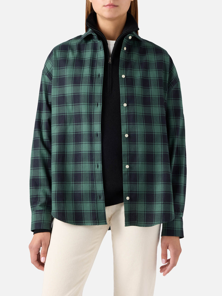 Camicia Gigy verde in flanella di cotone con motivo buffalo check e ricamo Après Chic