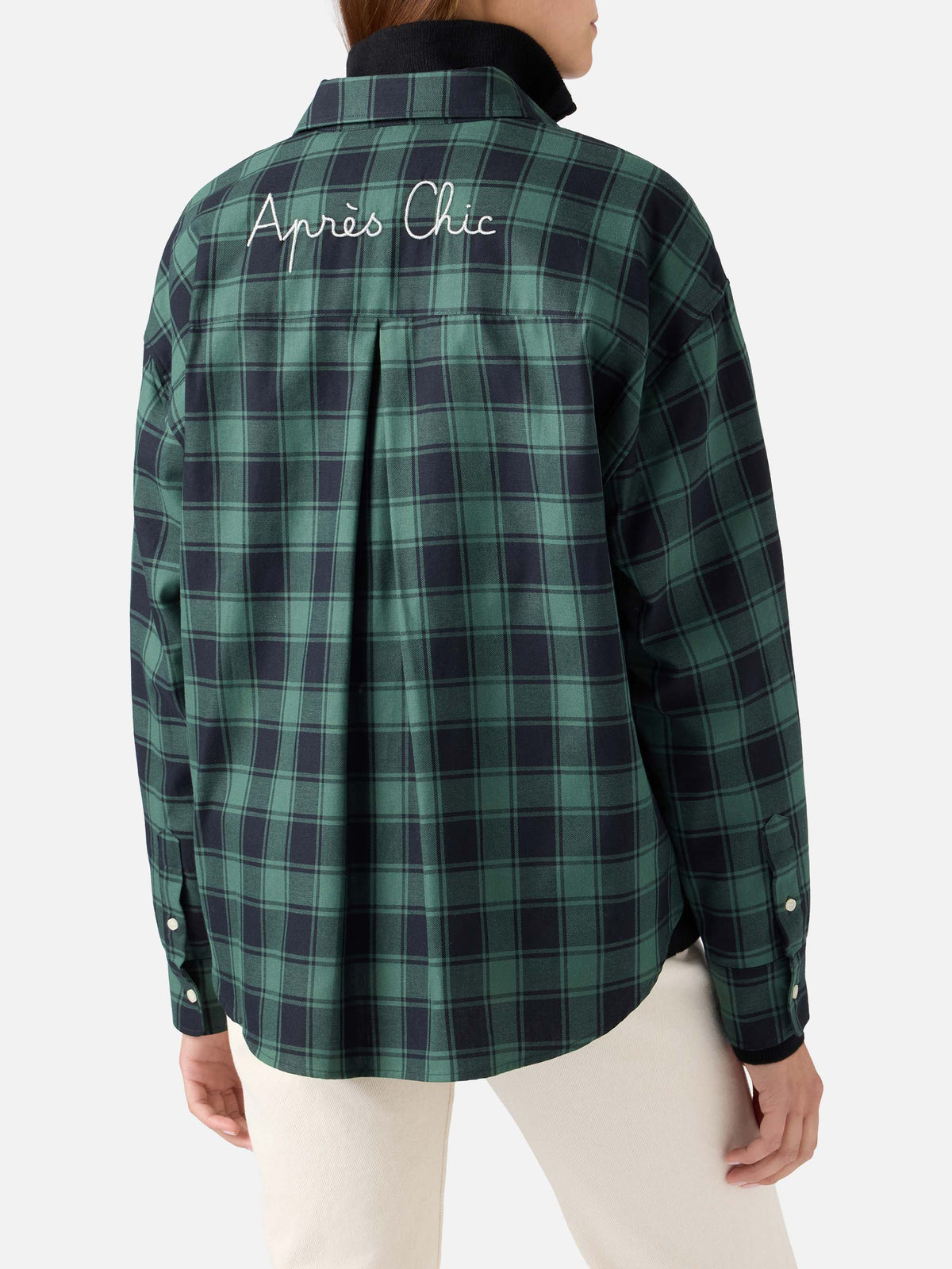 Camisa de franela de algodón Green Gigy con estampado de cuadros buffalo y bordado Après Chic 