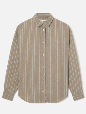 Beige Gigy wool blend flannel shirt with pinstripes and rhinestone logo