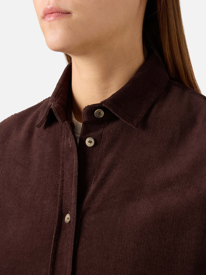 Camicia Gigy marrone scuro in velluto a coste di cotone con logo in strass