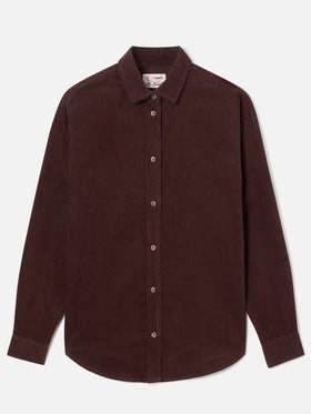 Chemise Gigy en velours côtelé de coton marron foncé avec logo en strass 
