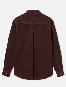 Chemise Gigy en velours côtelé de coton marron foncé avec logo en strass 