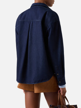 Blue Chemise Gigy en denim de coton avec broderie caniche 
