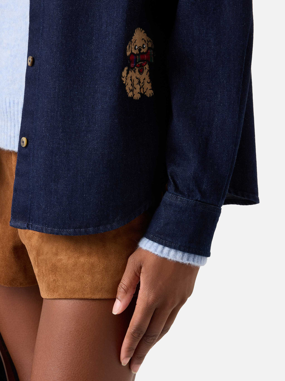 Blue Chemise Gigy en denim de coton avec broderie caniche 