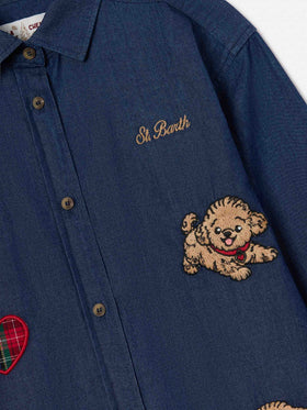 Light blue Gigy cotton denim shirt with poodle embroidery