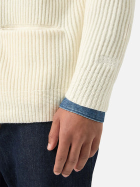 Cardigan Glasgow en laine off white avec col châle 